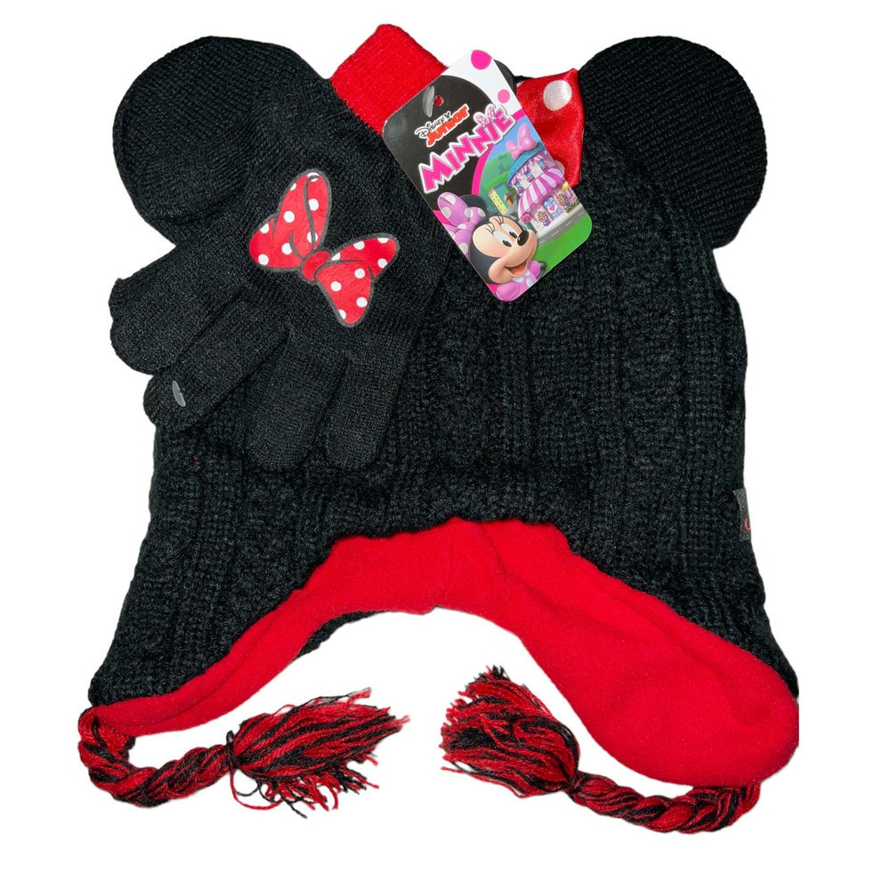 Disney Junior Girl’s Youth Minnie Mouse Beanie and Gloves Set One Size